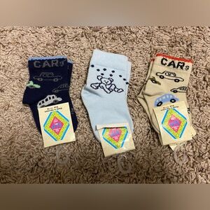 MP Lot of 3 Baby Boys Socks Set - Navy, Light Blue, Beige Cars Newborn NWT
